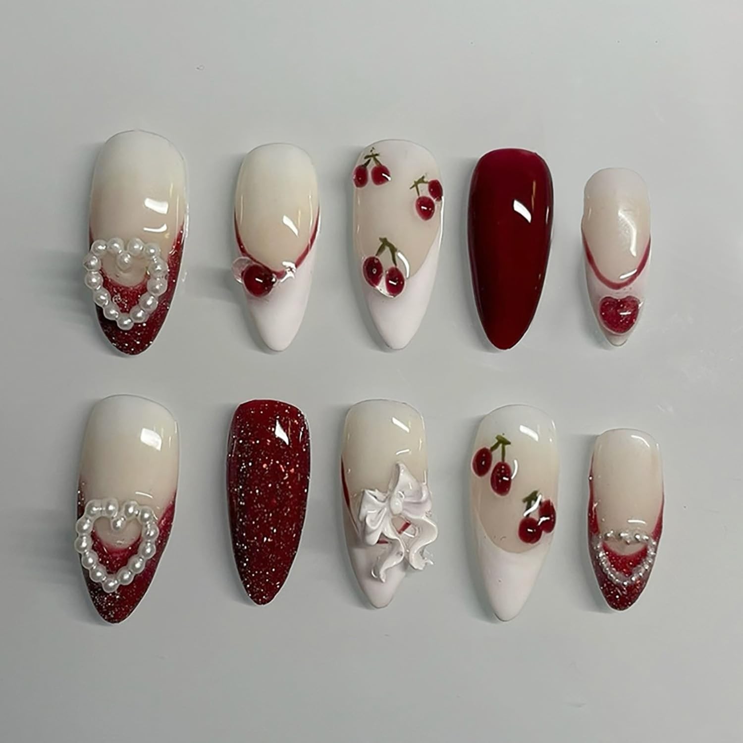 Press on Almond Nails Medium Length Glossy Full Cover Acrylic Almond Shaped F…