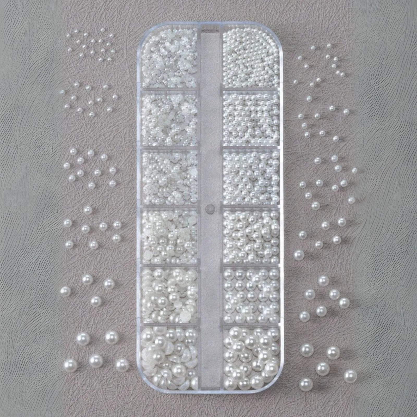 Nail Pearls 12 Grids Half Round Flat-Back Metallic DIY Nail Faux Beads for Women