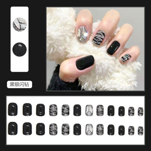 24pcs/set Short Fake Nails for Women Girls Press on False Nail Art Reusable