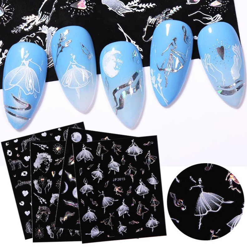5D Embossed Snowflake Butterfly Rose Flowers Nail Stickers White Decals DIY NH14