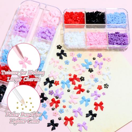 2 Boxes 3D Nail Charms Set Mix Color Bow Charms for Nails Colorful Acrylic
