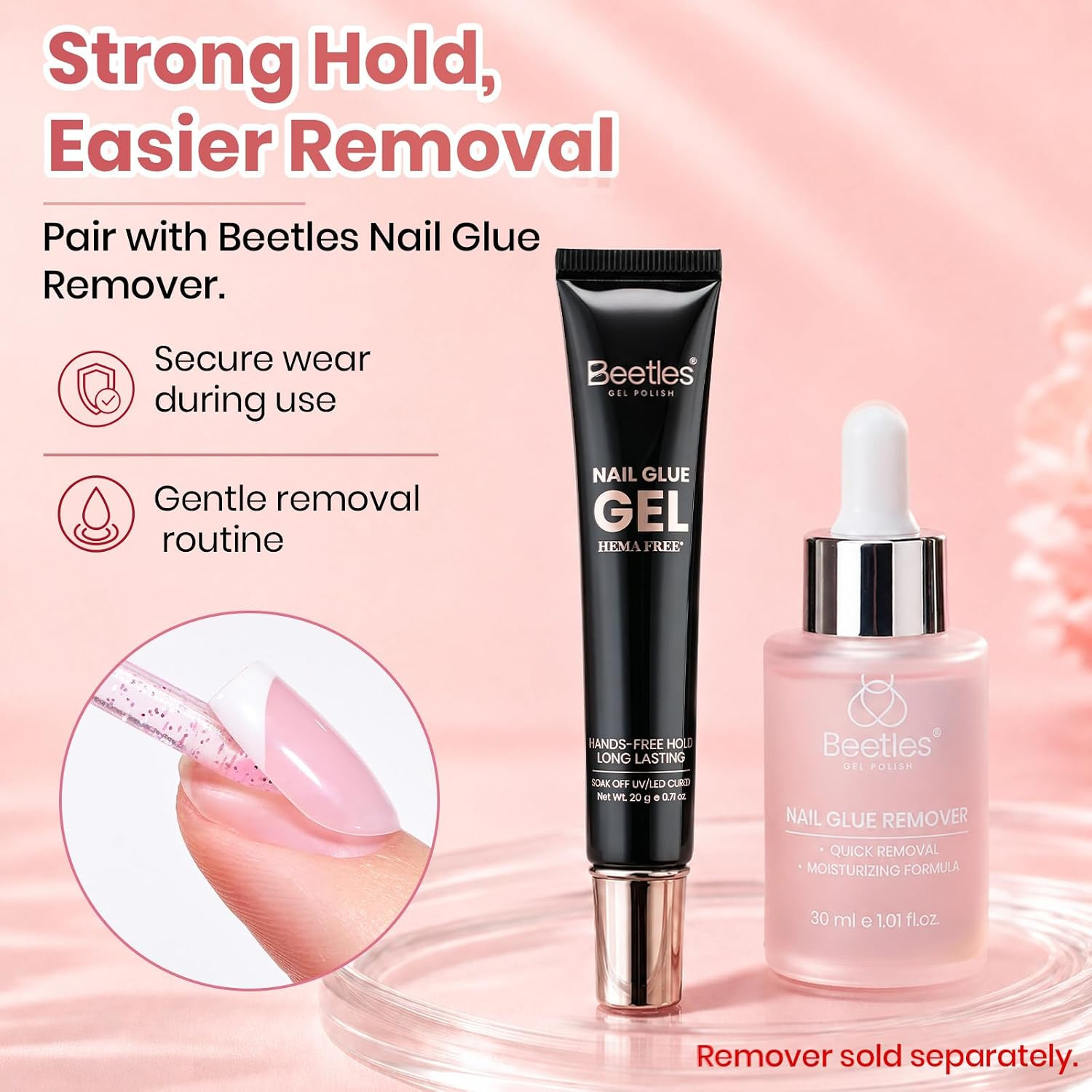 2Pcs*20G Super Strong Nail Tip Glue Gel, No Wipe UV LED Cured Hands-Free Press o