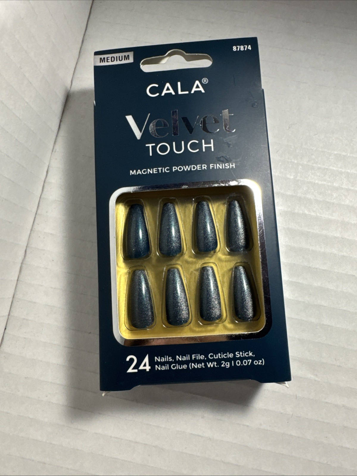 CALA Velvet Touch Magnetic Powder Finish Medium Coffin Press On Nails 24 Count