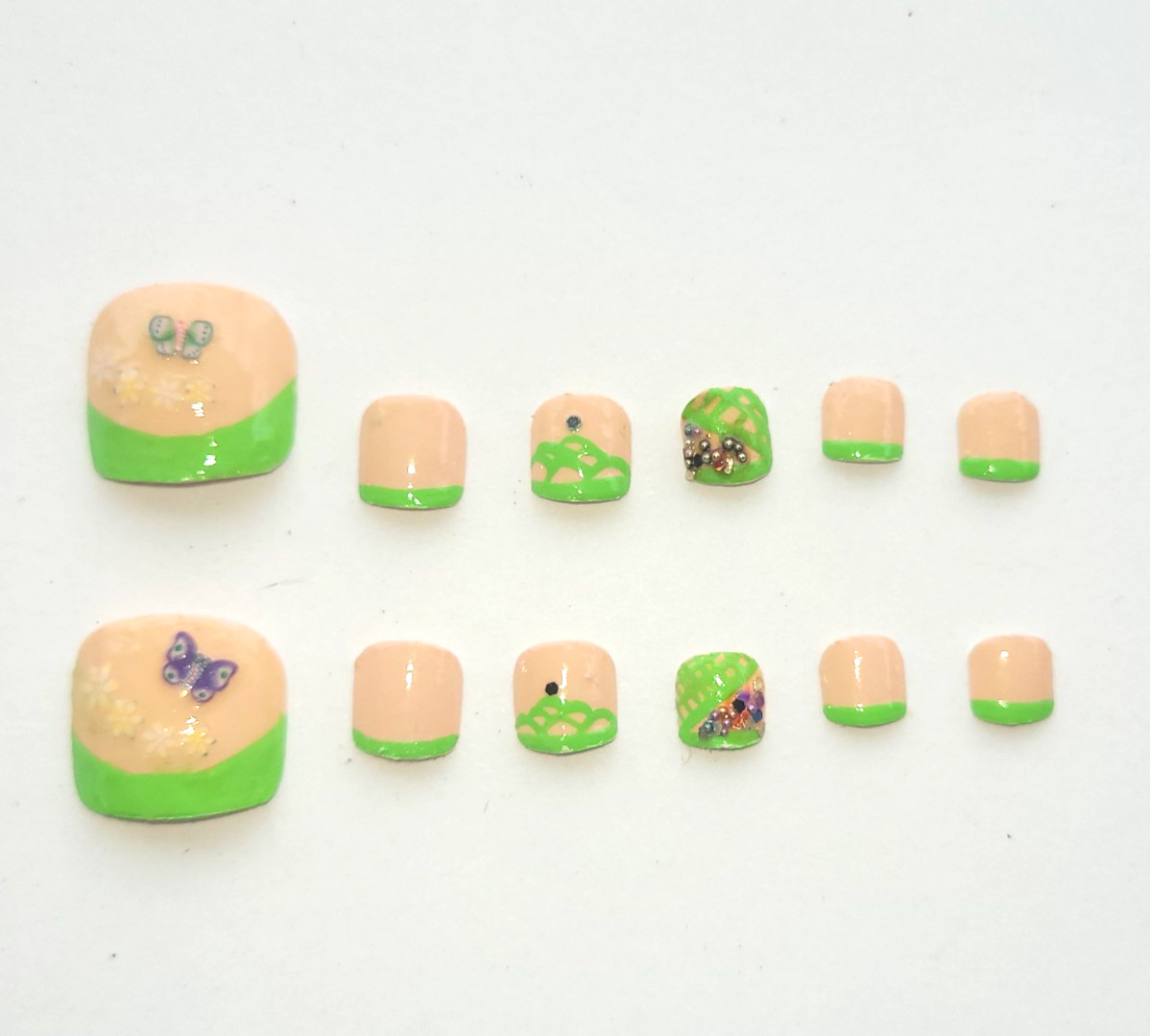 Kawaii Press-On nails Toe Finger| Green French Size Small