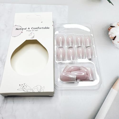 24pcs French Tip Press on Nails Short Square Pink French Tip Press on Nails-12