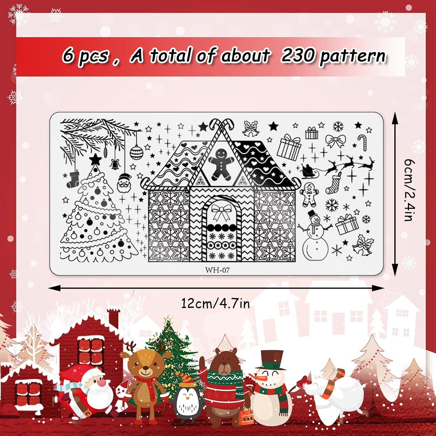 6 Pieces Christmas Nail Art Stamping Plates Kit Christmas Tree Snowflakes Ginger