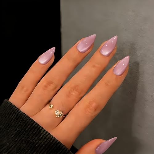 Cat Eye Press on Nails Almond, Handmade Press on Nails almond dusty pink