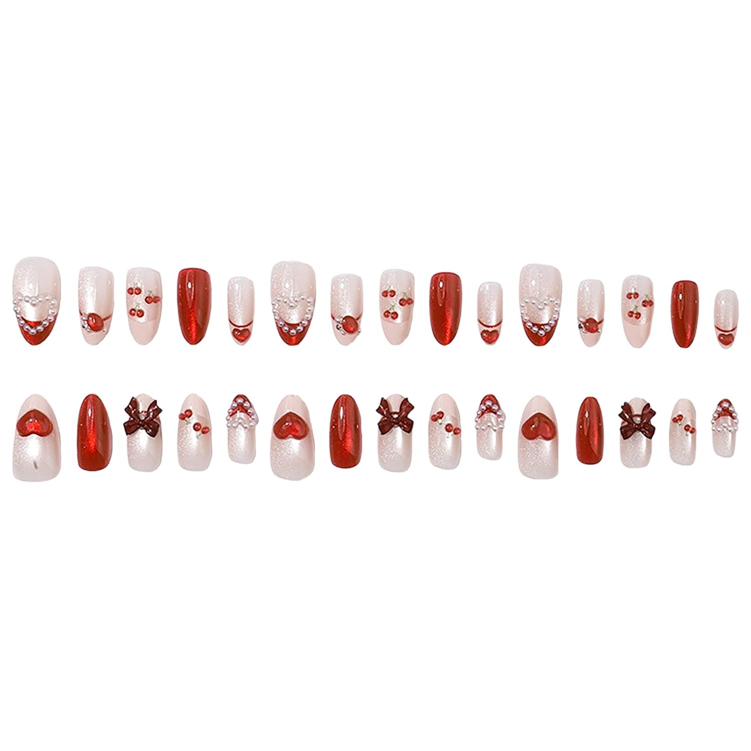 Valentines Press on Nails Medium Almond Fake Nails French Tip False Nails wit…