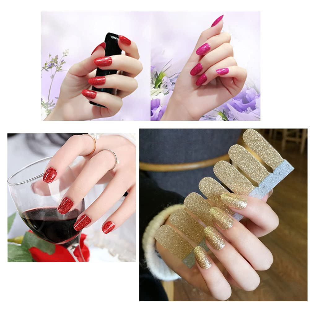 12 Sheets Glitter Nail Wraps Nail Polish Strips Solid Color Nail Polish Stickers