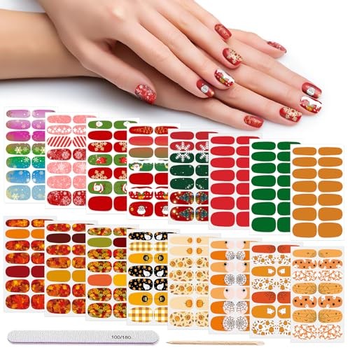 224PCS/16 Sheets Nail Polish Strips – Halloween, Fall, Christmas Gel Kit 1