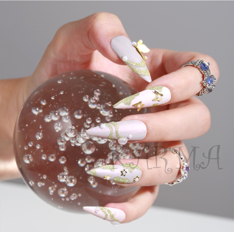 3D French Line Shiny Gold Nail Tip Decals Glitter Diamond Manicure Beauty NH22