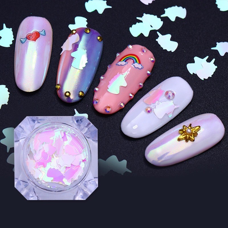 UNICORN SEQUINS AB Colour Flakes Nail Art Glitter Shape Decoration Iridescent UK