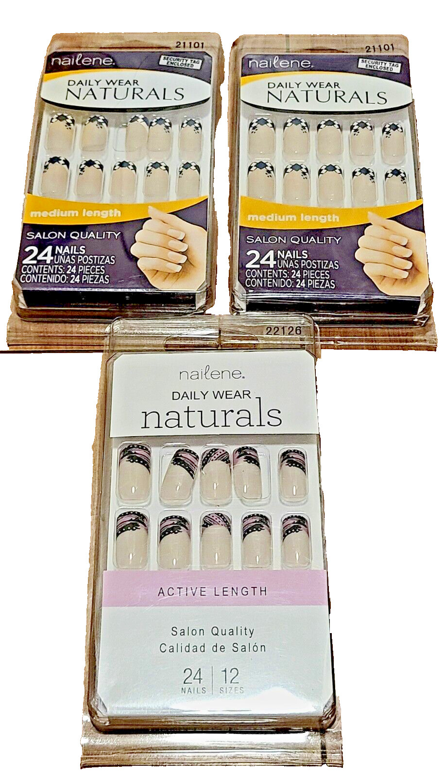 3x Stylish Print Nailene Daily Wear Naturals Active Length Salon Quality Nails😊