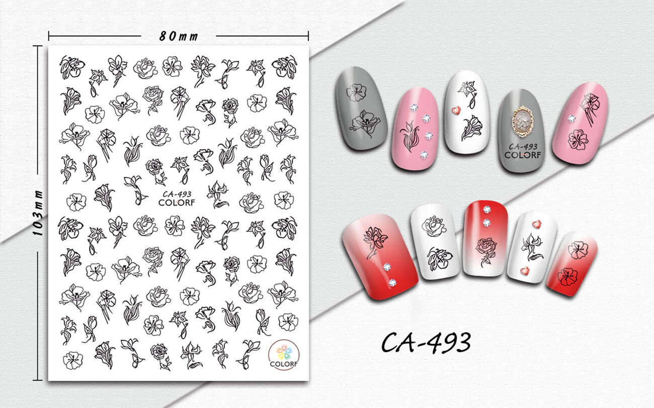 Nail art 3D stickers decal Rose jasmine carnation daisy flower contour CA493