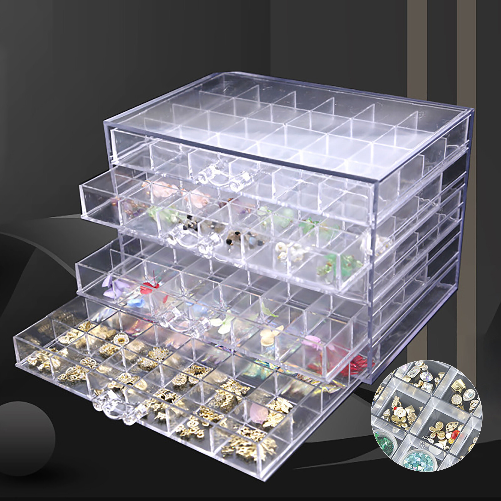 5 Layers Nail Art Supplies Display Organizer 120 Grids Nail Art Storage Box