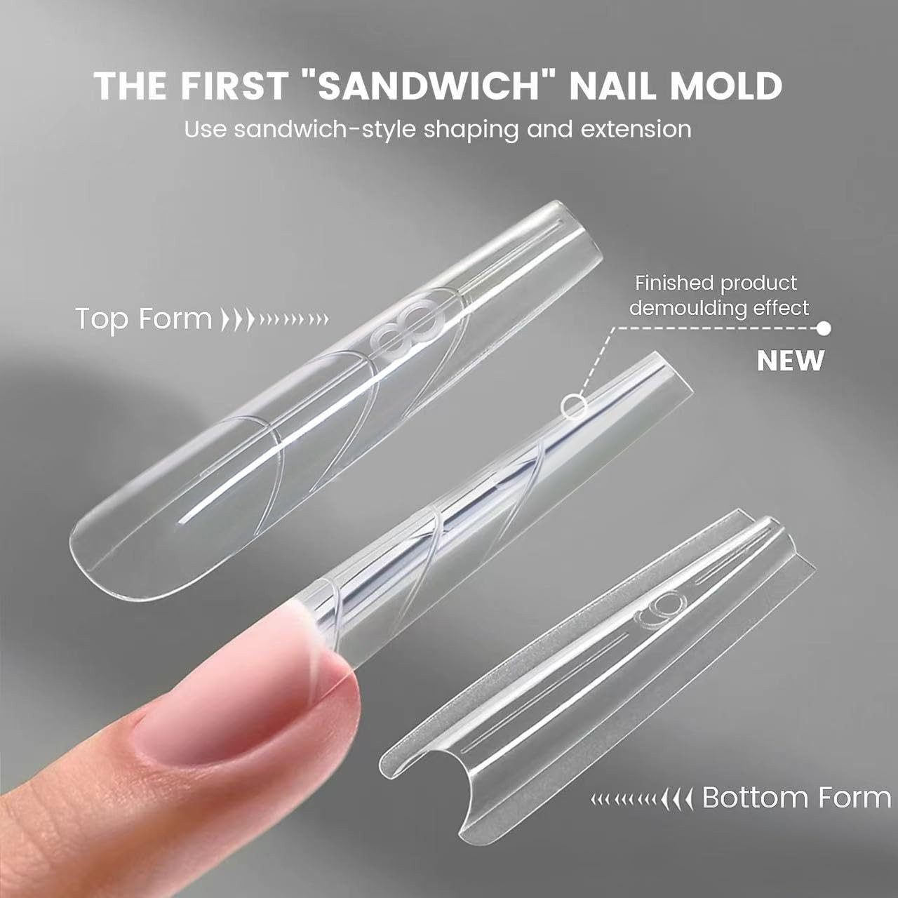 180Pcs Dual Form Nail Extension Tips, 15 Sizes Clear Tapered Dual Mold Nail T…