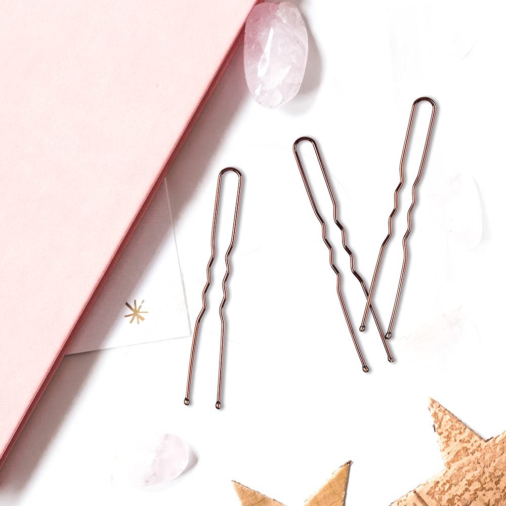 U Shaped Hair Pins, IKOCO 2.4inch Pins for Women with Storage Box, Brown