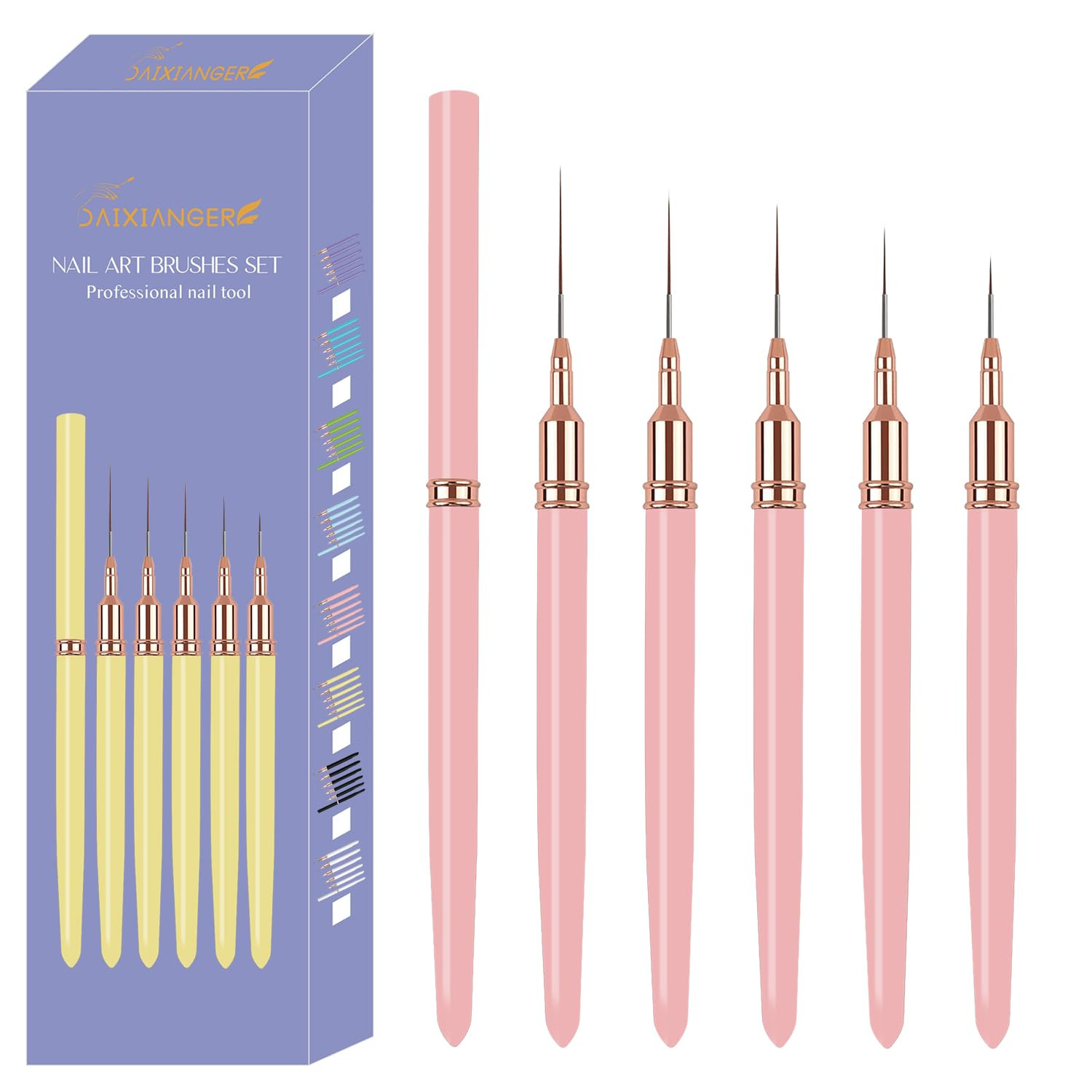5PCS Liner Brushes for Nails, Nail Art Liner Brushes Set, 6/9/12/15/18Mm Thin De