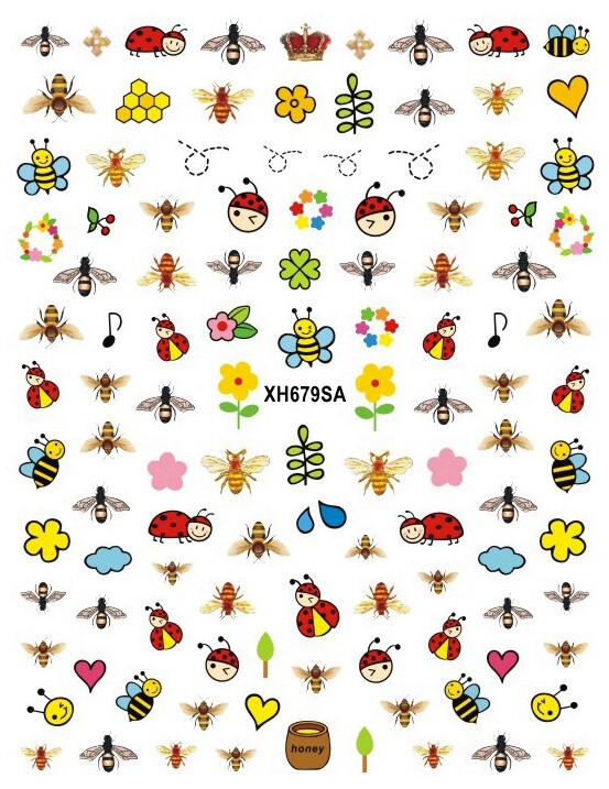Honey bee Ladybugs Nail Sticker Yellow Daisy eR eK Flower Leaves