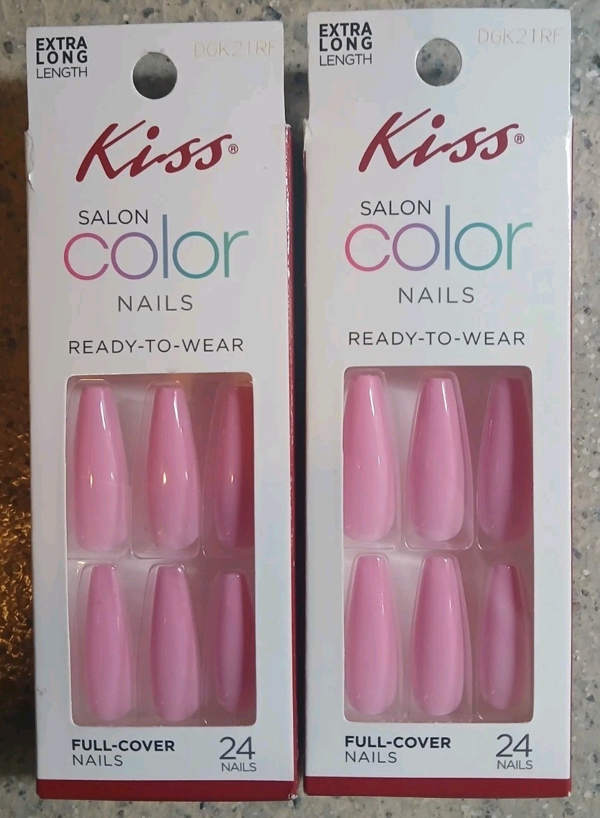 2 Boxes Kiss Salon Color Ready to Wear 24 Full Cover Nails Love Theory DGK21RF