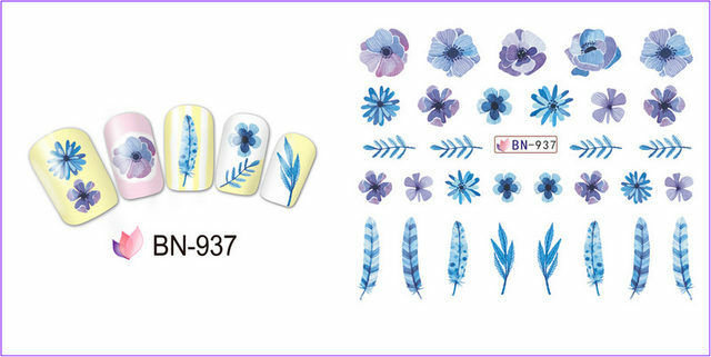 Nail Art Water Transfer Sticker Feather Rose Daisy Flower Leaves Floral Decals