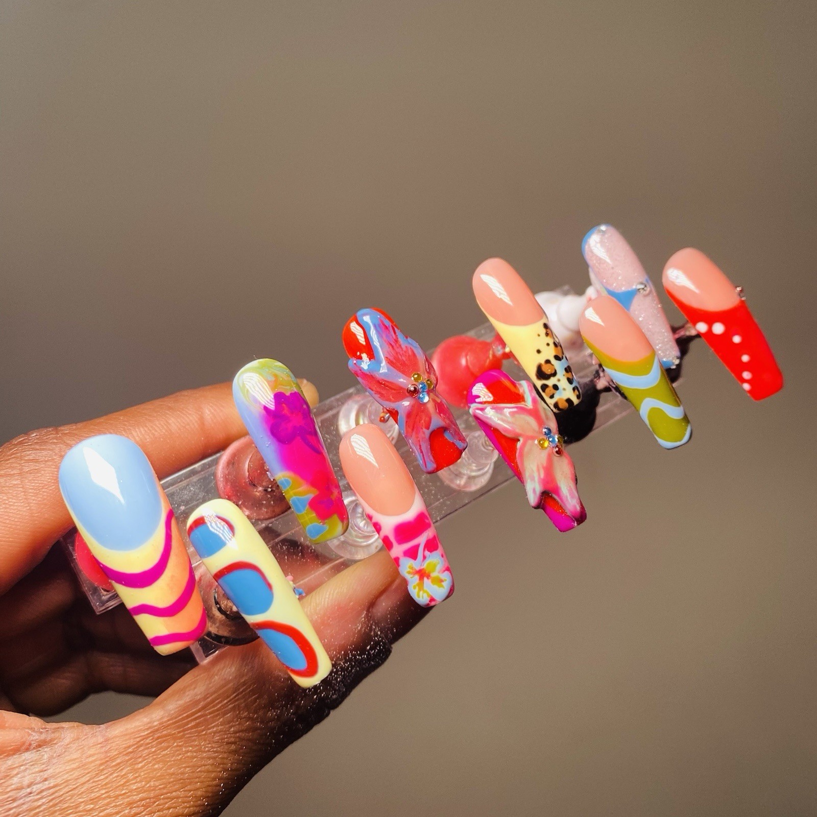 Authentic Nail Arts by Dia Long Coffin Press-On Nails Multicolor 3D Shiny