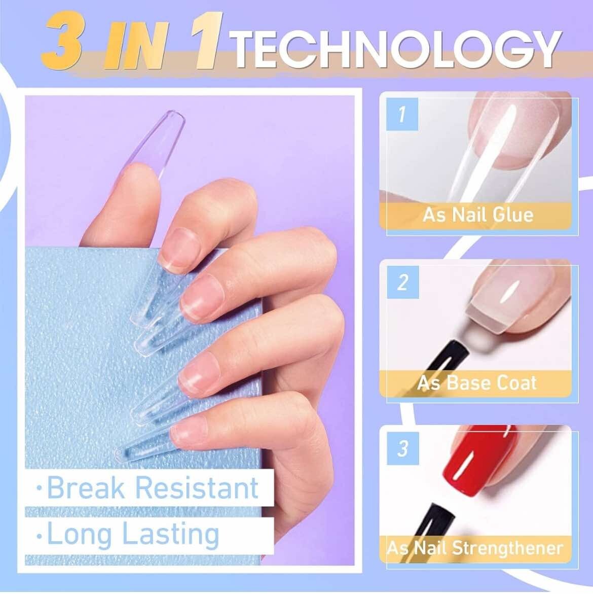 Nail Glue Gel, GELLEN-For Nail Tips-Multifunction 2 Pack 15 ml Soak Off, UV/LED+
