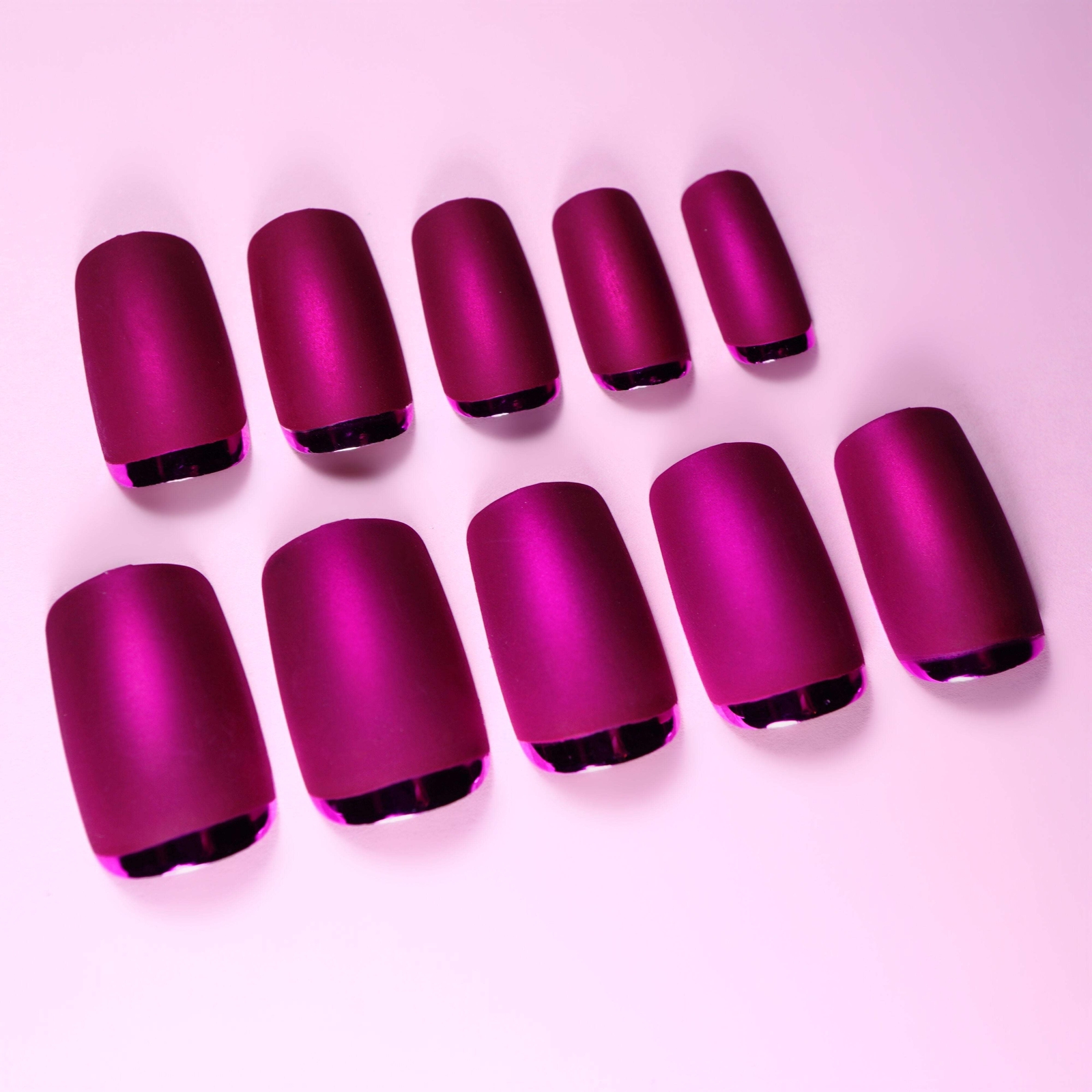 Matte Pink French Press On Nails Long Square False Glue On Tips Fake Nails Set