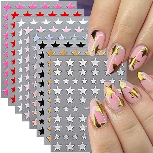 8 Sheets Star Nail Art Stickers Self-Adhesive 4th of July Nail Decals Star-8