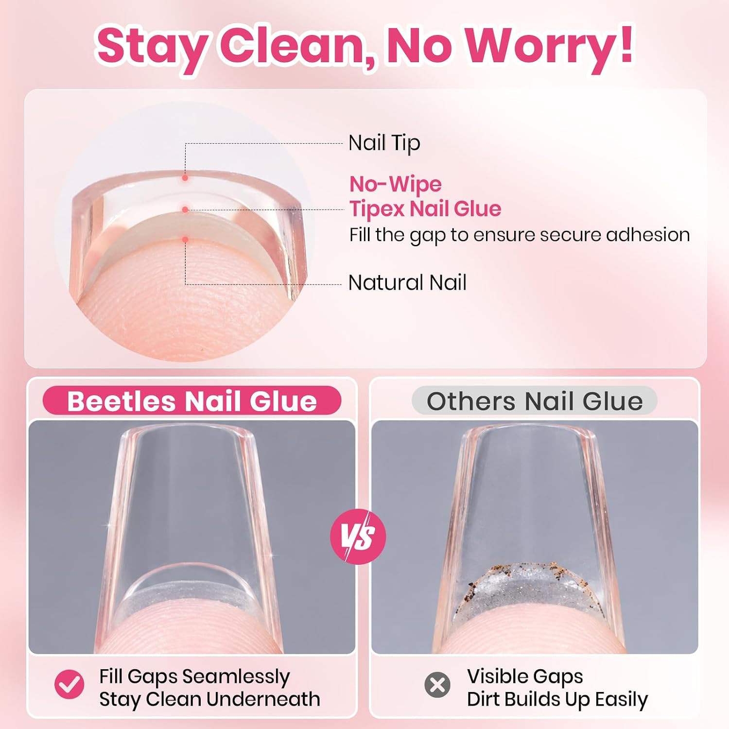 Beetles Nail Glue Gel 2Pcs 20G, No Wipe Tipex Instant Apex Nail Tips Glue | Hema