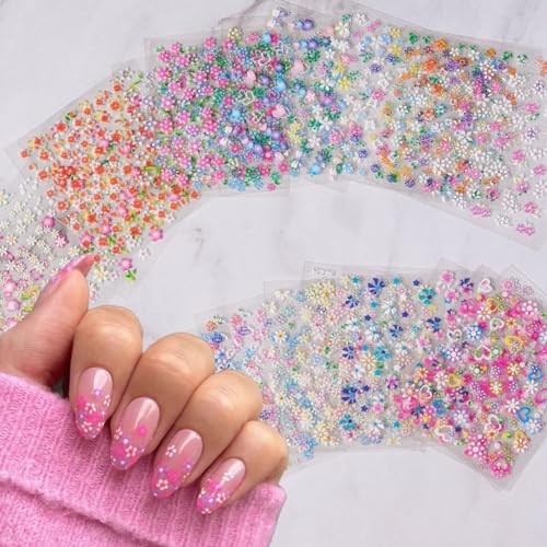 5000Pcs Flower Nail Stickers 3D Self Adhesive Pink Daisy Self Colourful Flower