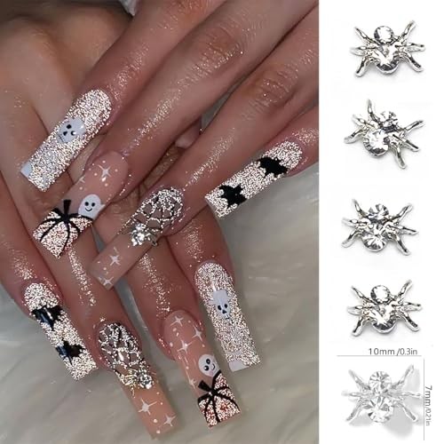 30Pcs Halloween 3D Spider Nail Charms – Gold Silver Red Jewelry Gems Shiny B-1
