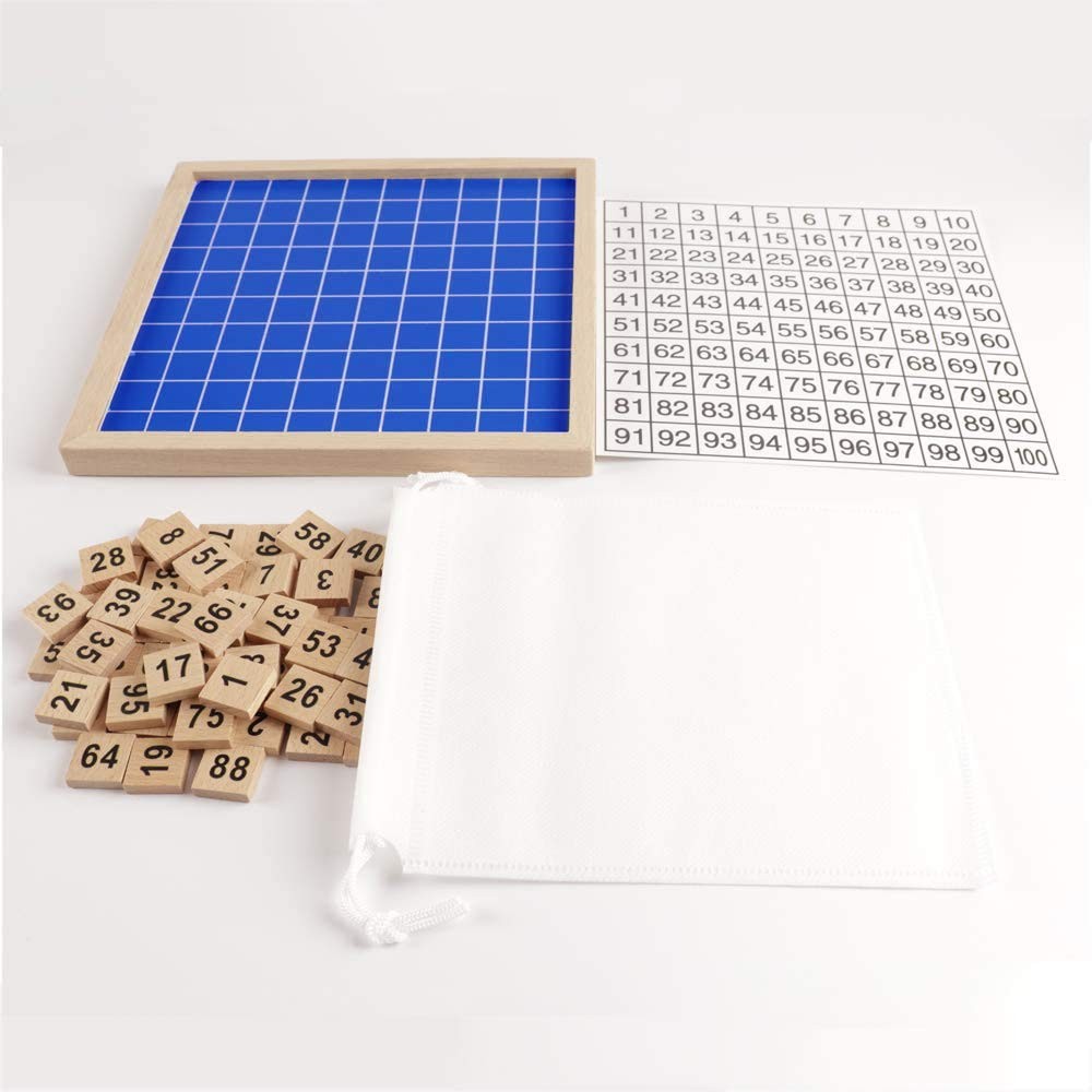 CICITOYWO Wooden Hundred Board Montessori Math 8.46 x x 0.6 inches, Blue