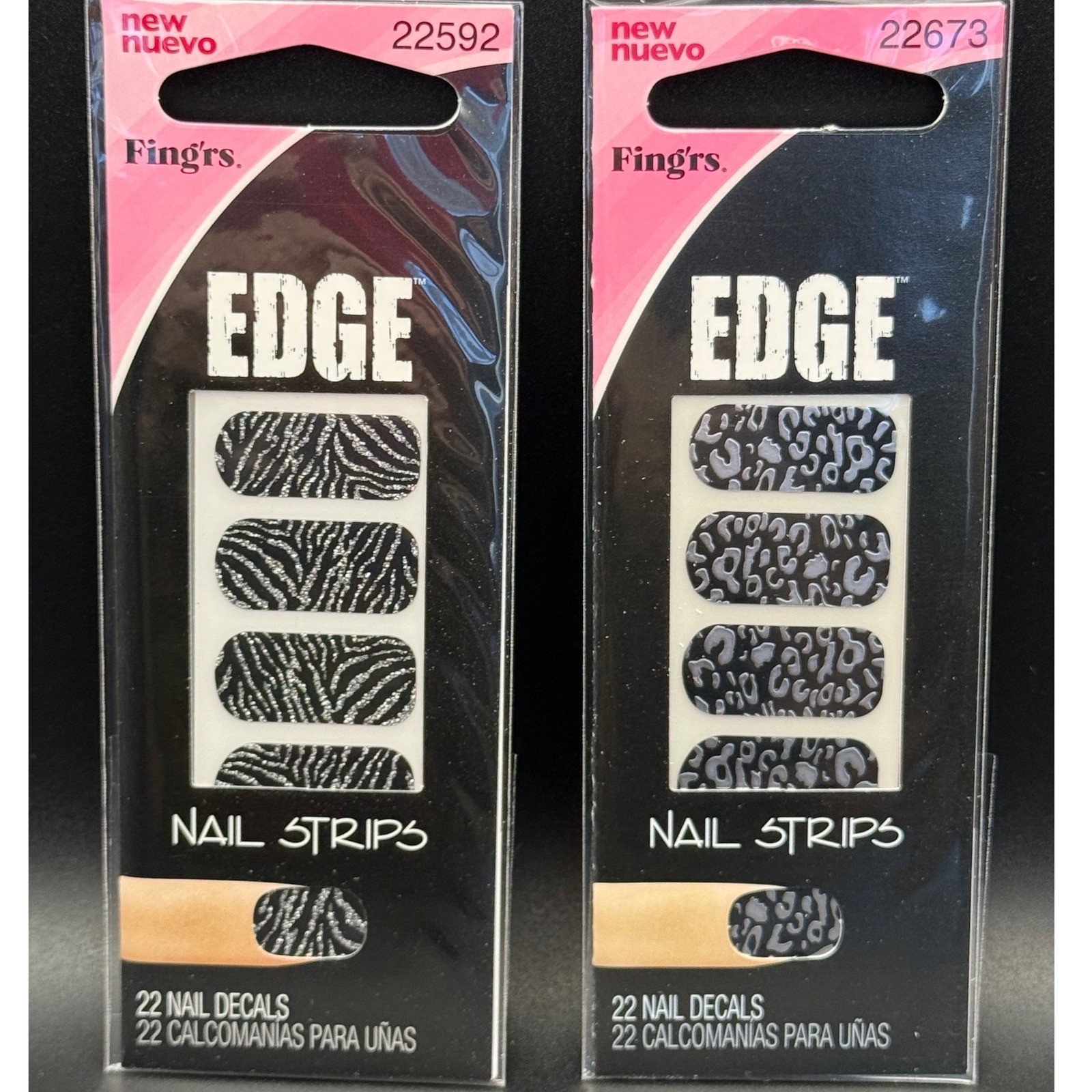 Fingrs Edge Nail Strips 22 Decals Zebra Leopard Print New
