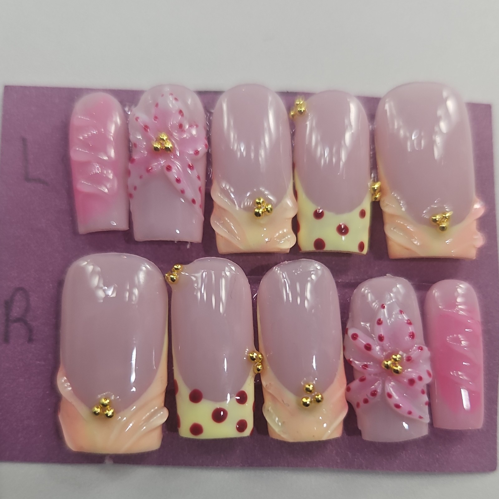 Handmade Press On Nails 3D Flower Size Small Medium or Large