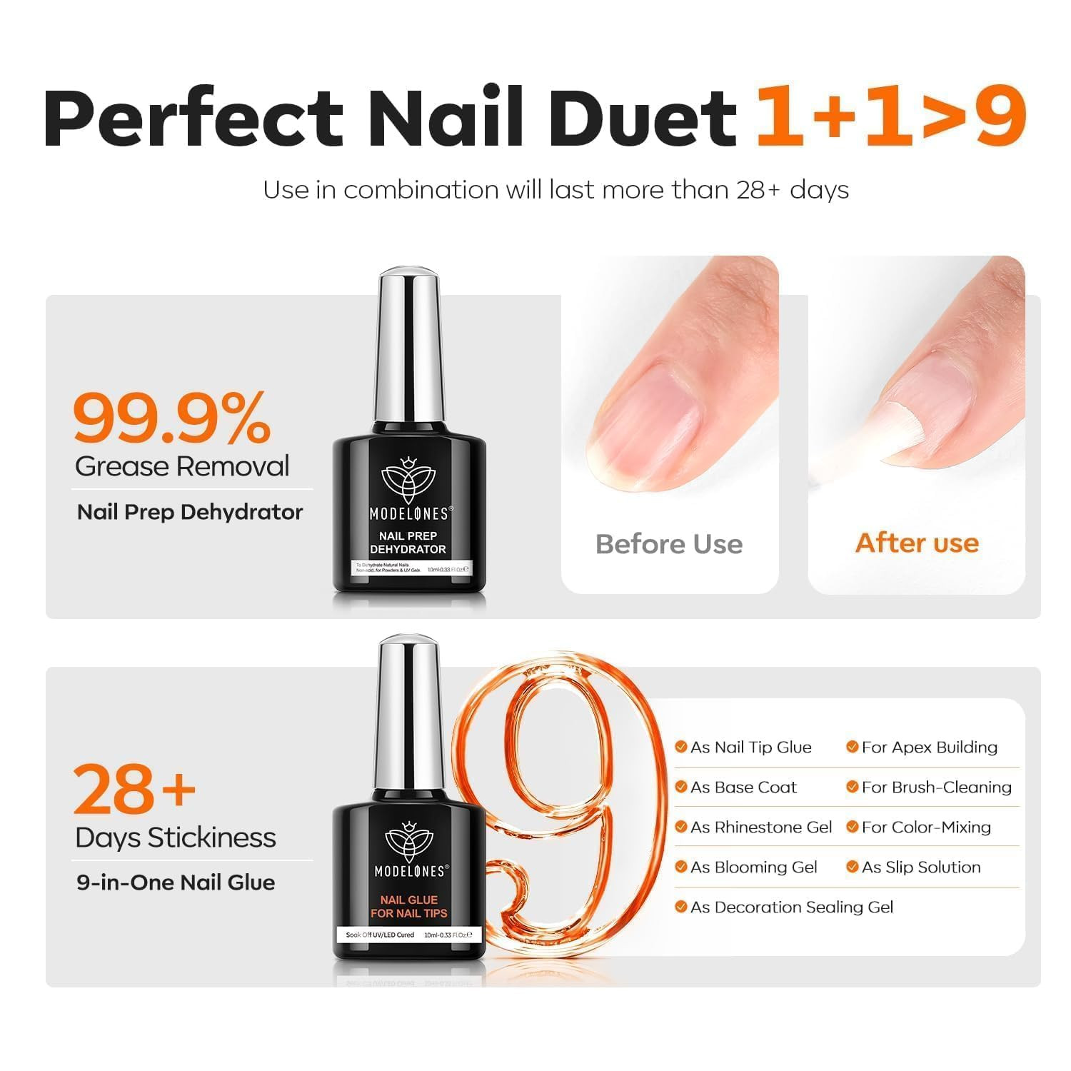 Modelones X Nail Gel Kit Almond, Upgrade 15Sizes Fake Nails, 9-In-One Glue Dehyd
