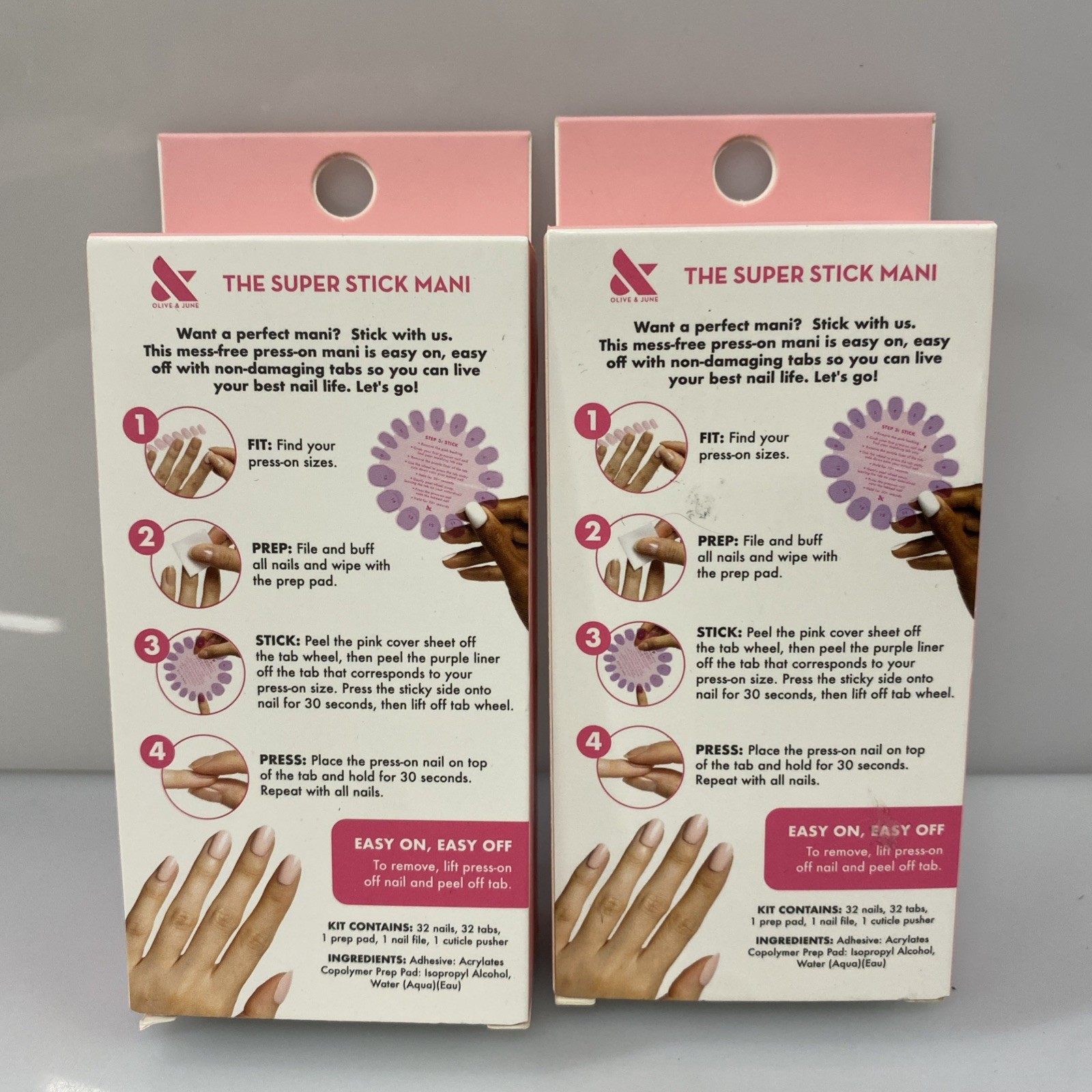 2X Olive & June Super Stick Mani Press-Ons Short Round LOLLIPOP Cherry Red 32 CT