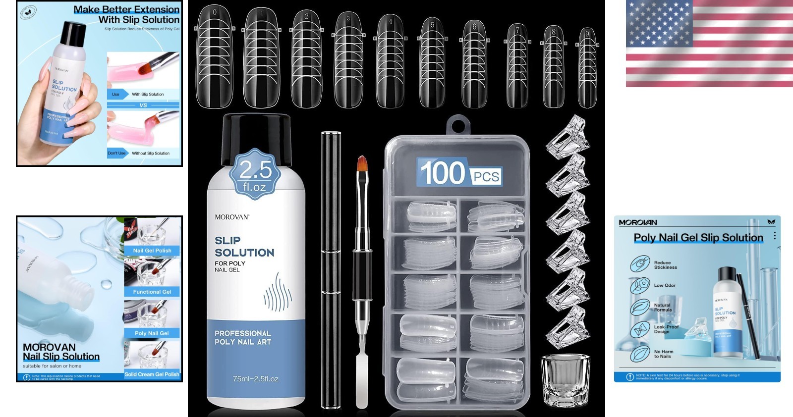 Odorless 2.5 OZ Nail Slip Solution Kit: 100 Dual Forms for Perfect Extensions