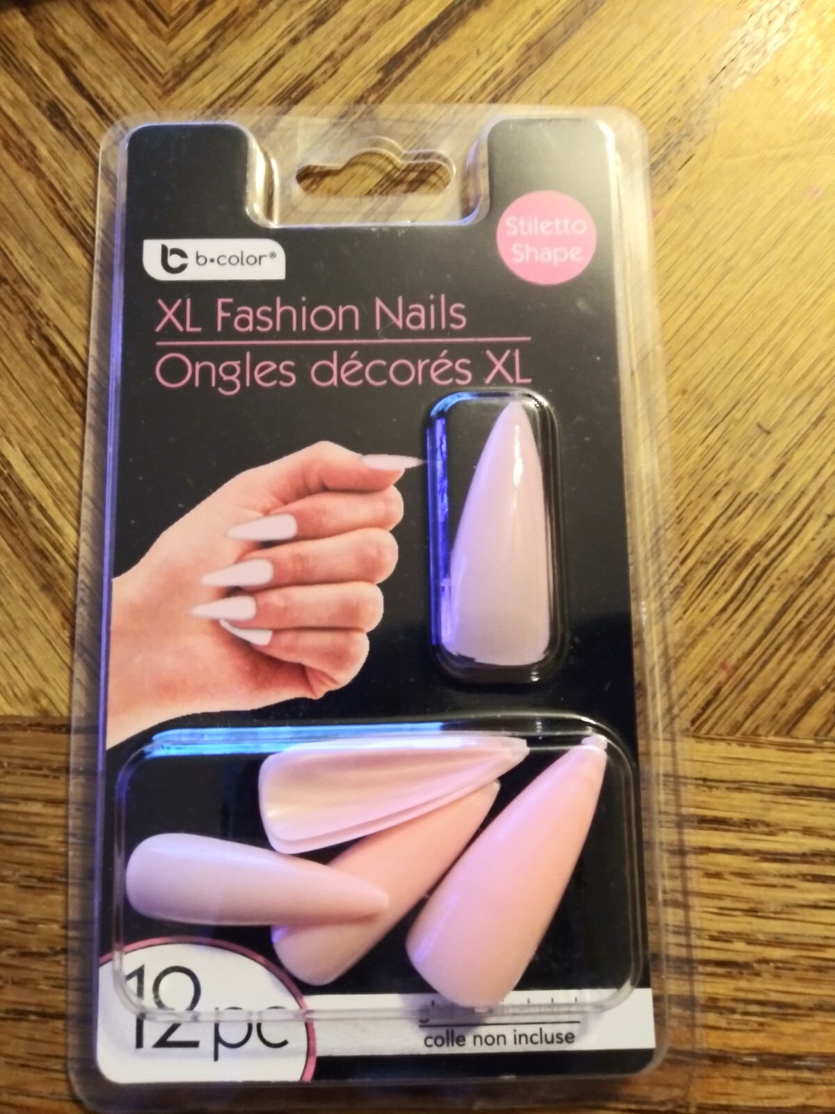 b color 12 count XL Fashion Nails Stiletto Shape Glue Not Inc