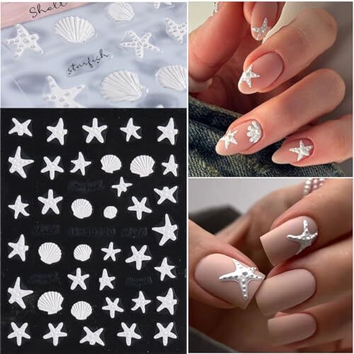 Summer Ocean Nail Stickers, Starfish Seashell Sea Horse Coral Nail Ocean Theme