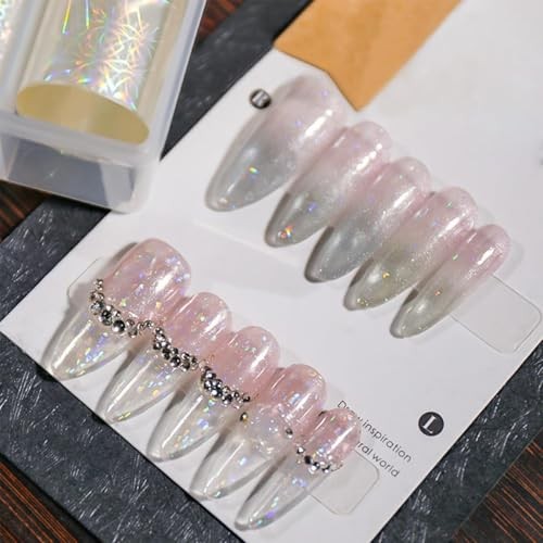 10 Rolls Aurora Nail Foil Transparent Laser Nail Transfer Foils Aurora-12