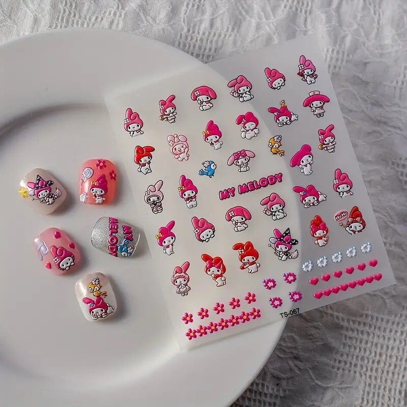 5D Embossed Sanrio My Melody Assorted Designs Nail Art Vinly Decals Stickers