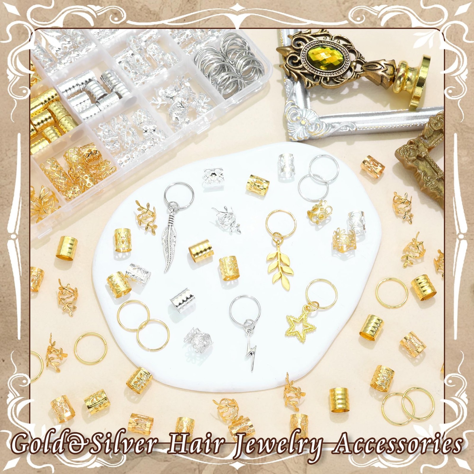 292PCS Hair Jewelry for Braids Gold Silver Loc Charms Dreadlock Braids Clips …