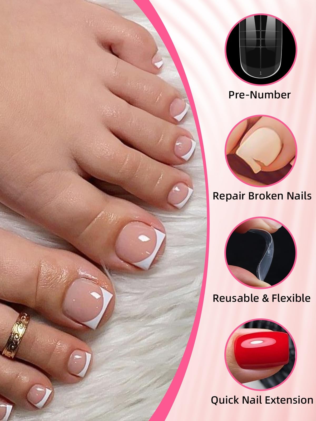 Poly Gel Nail Forms Kit for Toes – 150PCS Reusable Dual Toenail Forms for Bui…