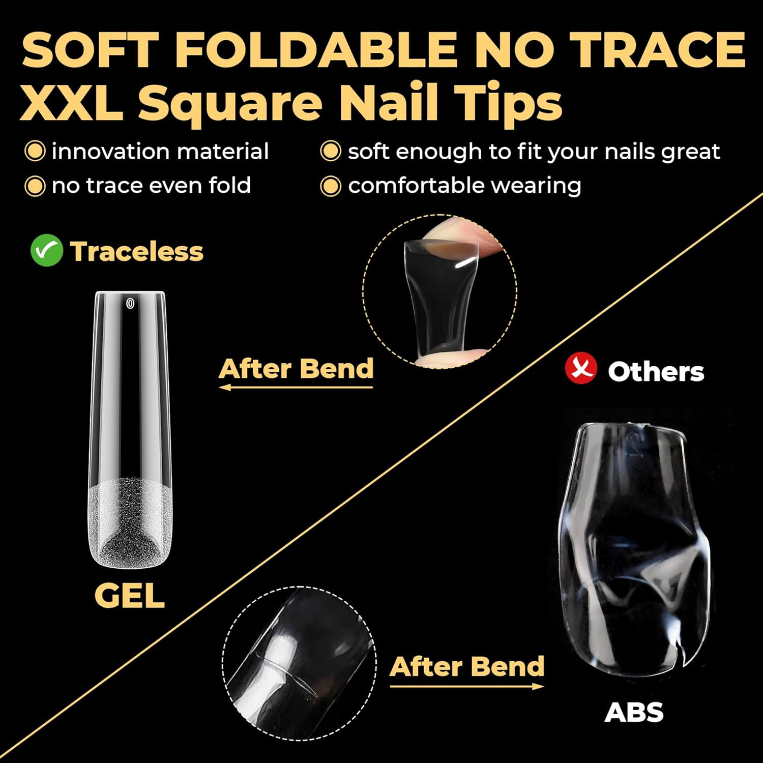 Extra Long Square Nail Tips Pre-Filed 240Pcs Square Gel Nail Tips | No C Curve X