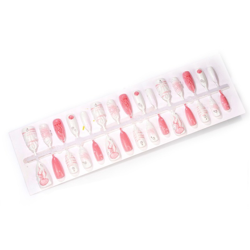 30pcs-Press on Nails Nude Pink Jellyfish Print Pearl Water Drop Almond Nail Set