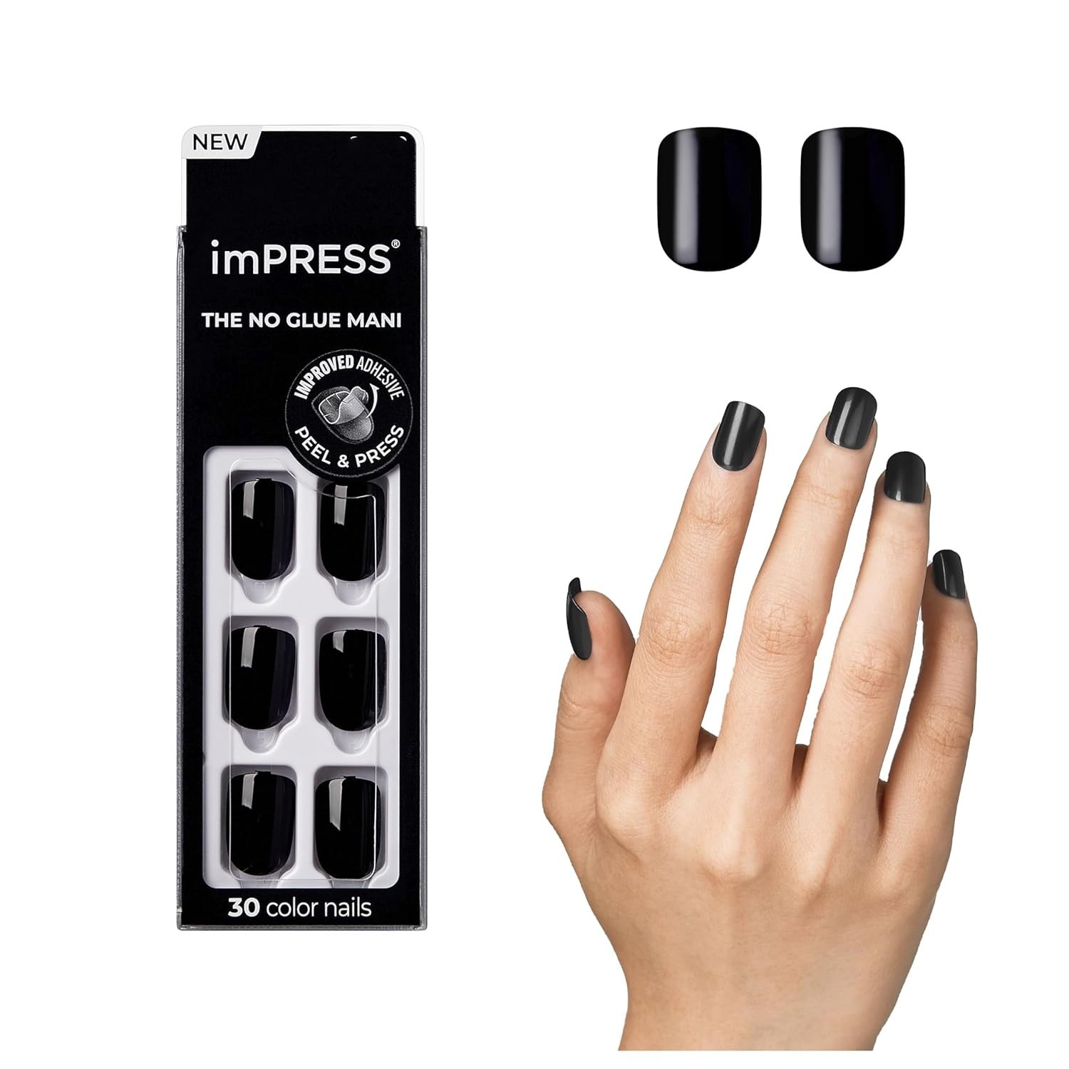 Effortless All Black Short Press-On Nails with Super Hold Adhesive – 30 Count