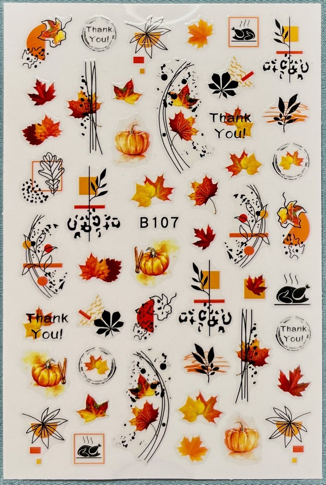 Nail Stickers Art Decal DIY Design 3D Waterproof Colorful Leaves Pumpkin B107