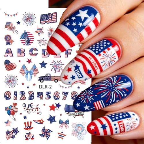 4th of July Nail Stickers for Nail Art Patriotic Independent day nail decals-3