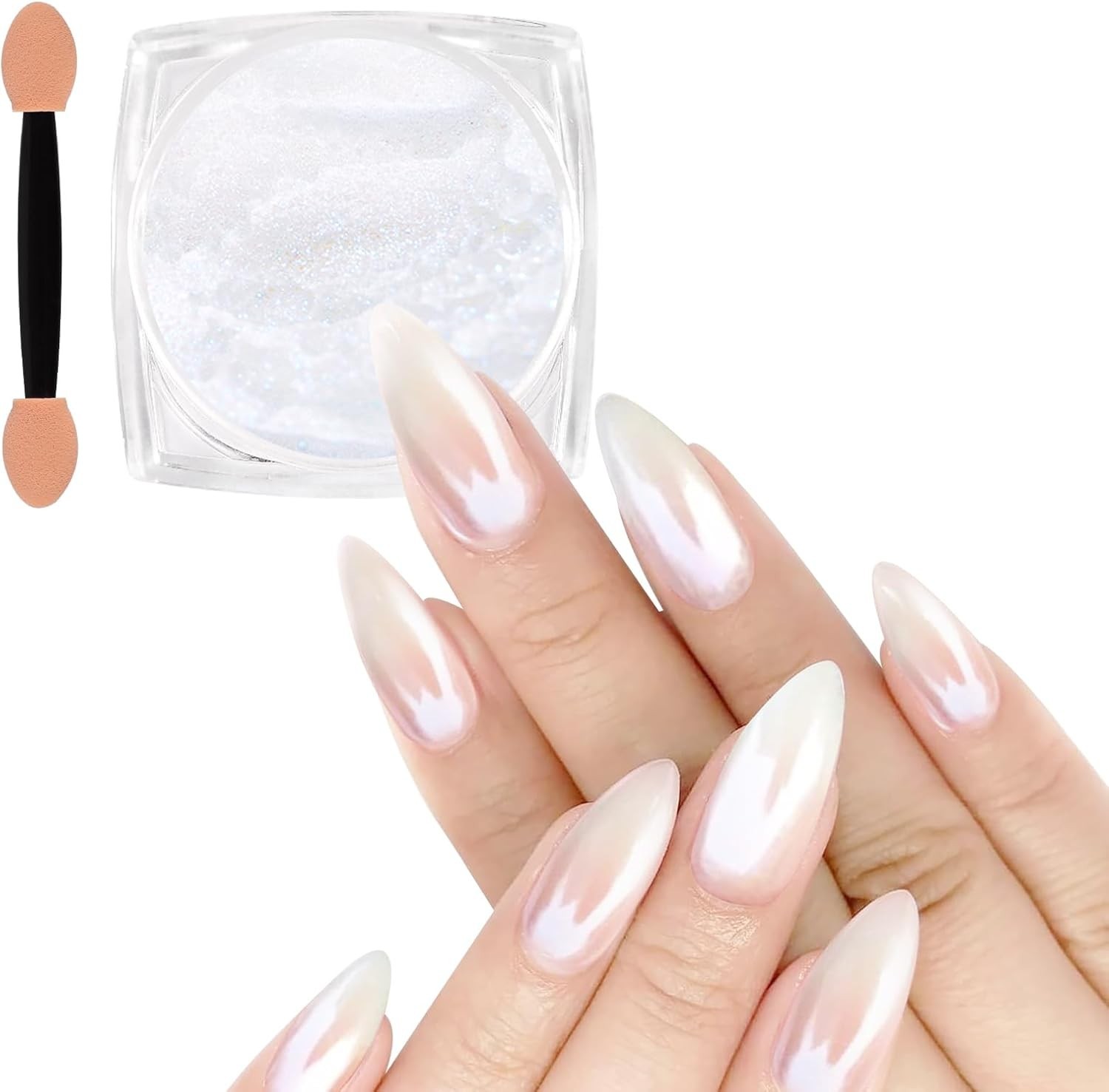 White Pearl Chrome Nail Powder Aurora Mirror Effect Mermaid Nail Pigment